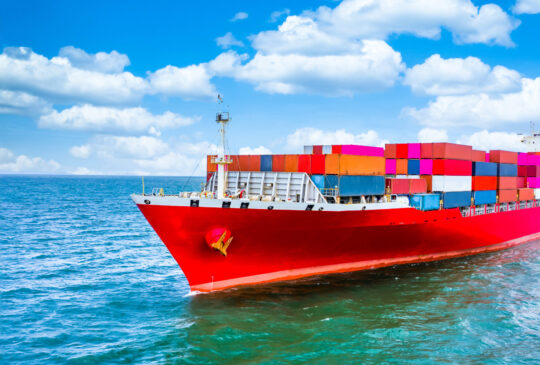 Container cargo ship, Freight shipping maritime vessel, Global business import export commerce trade logistic and transportation oversea worldwide by container cargo ship boat in the open sea.