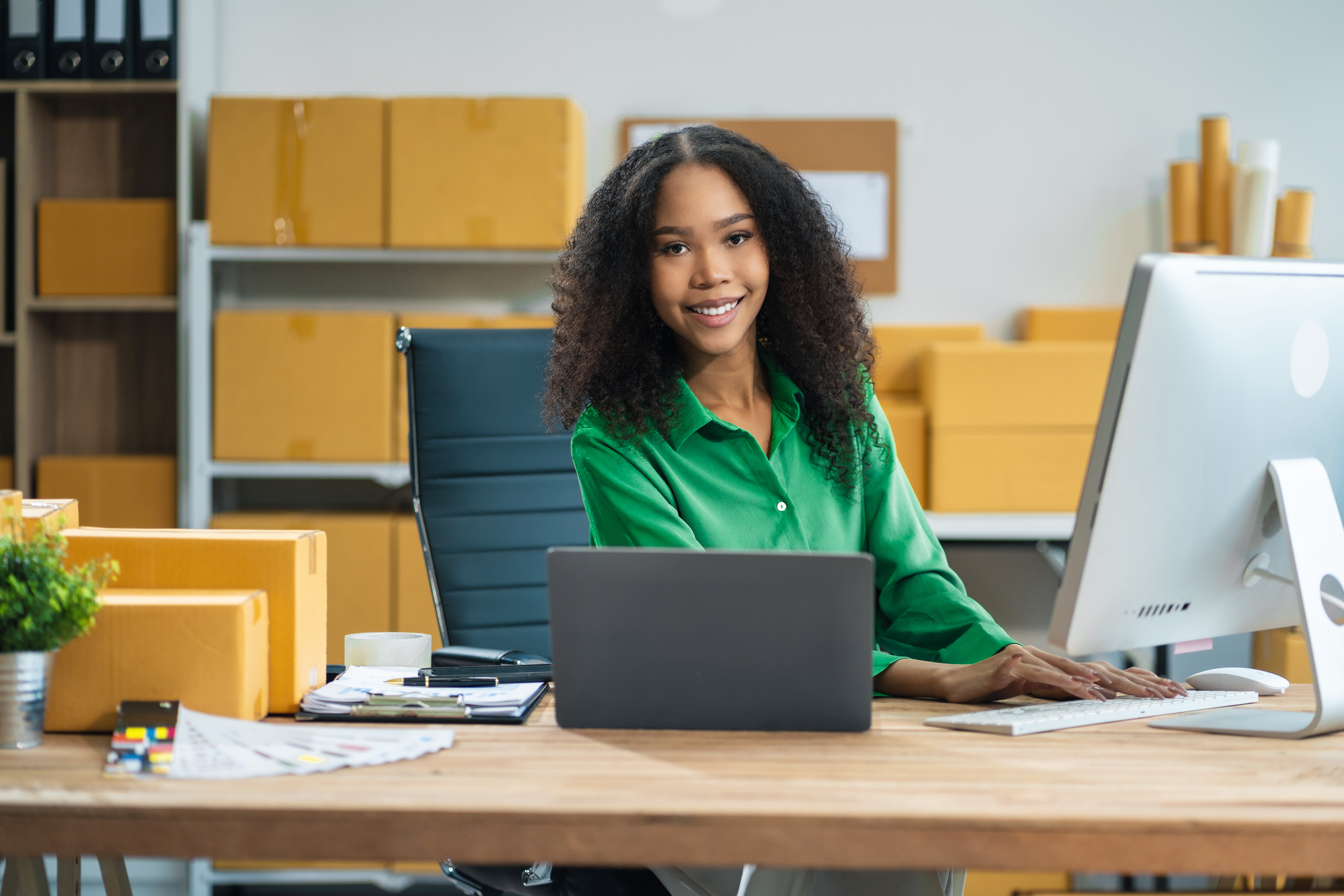 Successful Woman online seller. small business entrepreneur SME or Asian woman working freelance with online sell at home.
